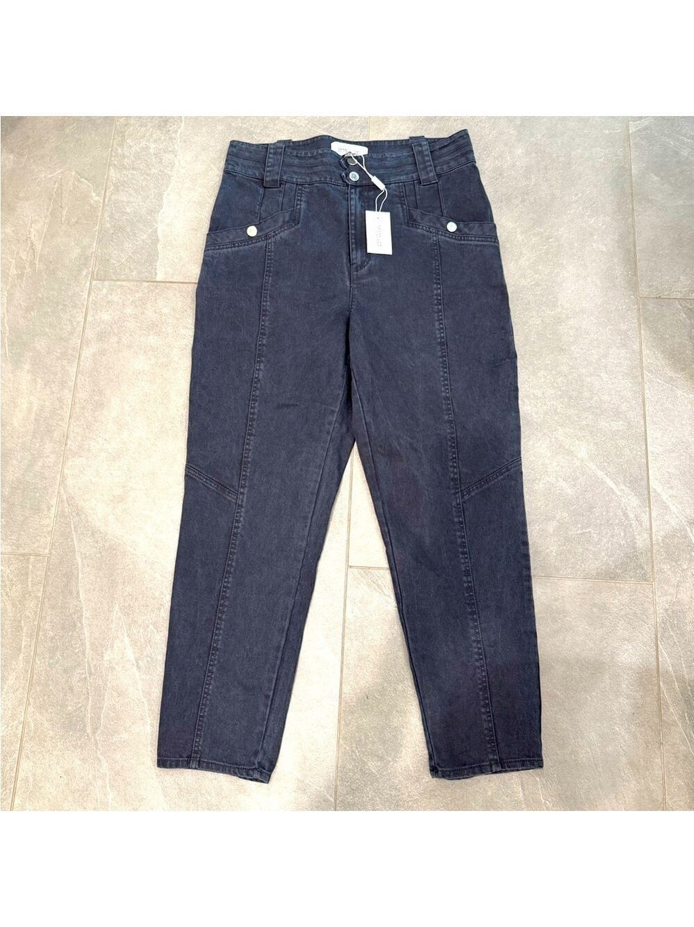 Derek Lam 10 Crosby NEW Alexa High-Rise Tapered Denim Jeans Grey/Black Size 12